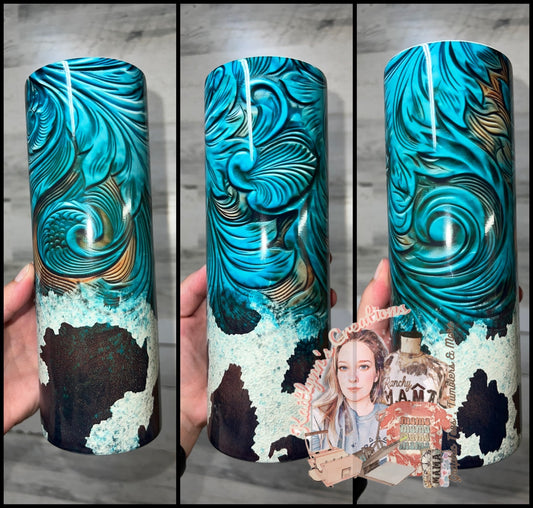 Tooled turquoise and cowhide